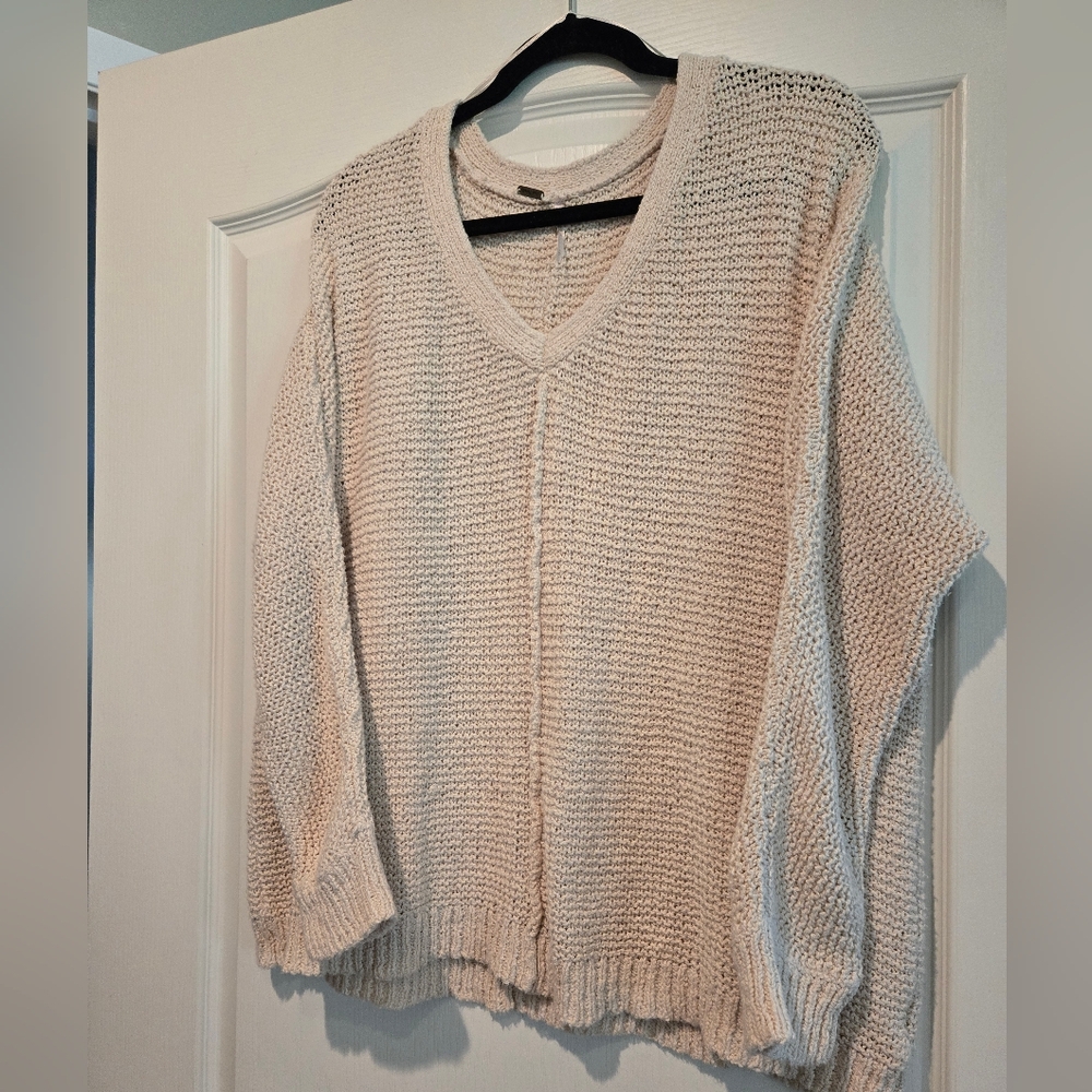 Free People Cream V-Neck Sweater